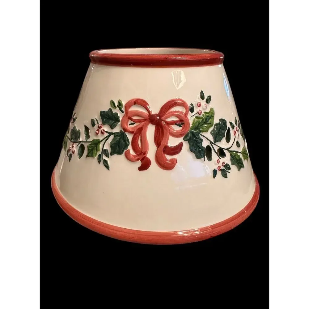 Vintage NEW Ceramic Candle Lamp Shade Holy And Bows Ribbons Mauve Pink Ceramic